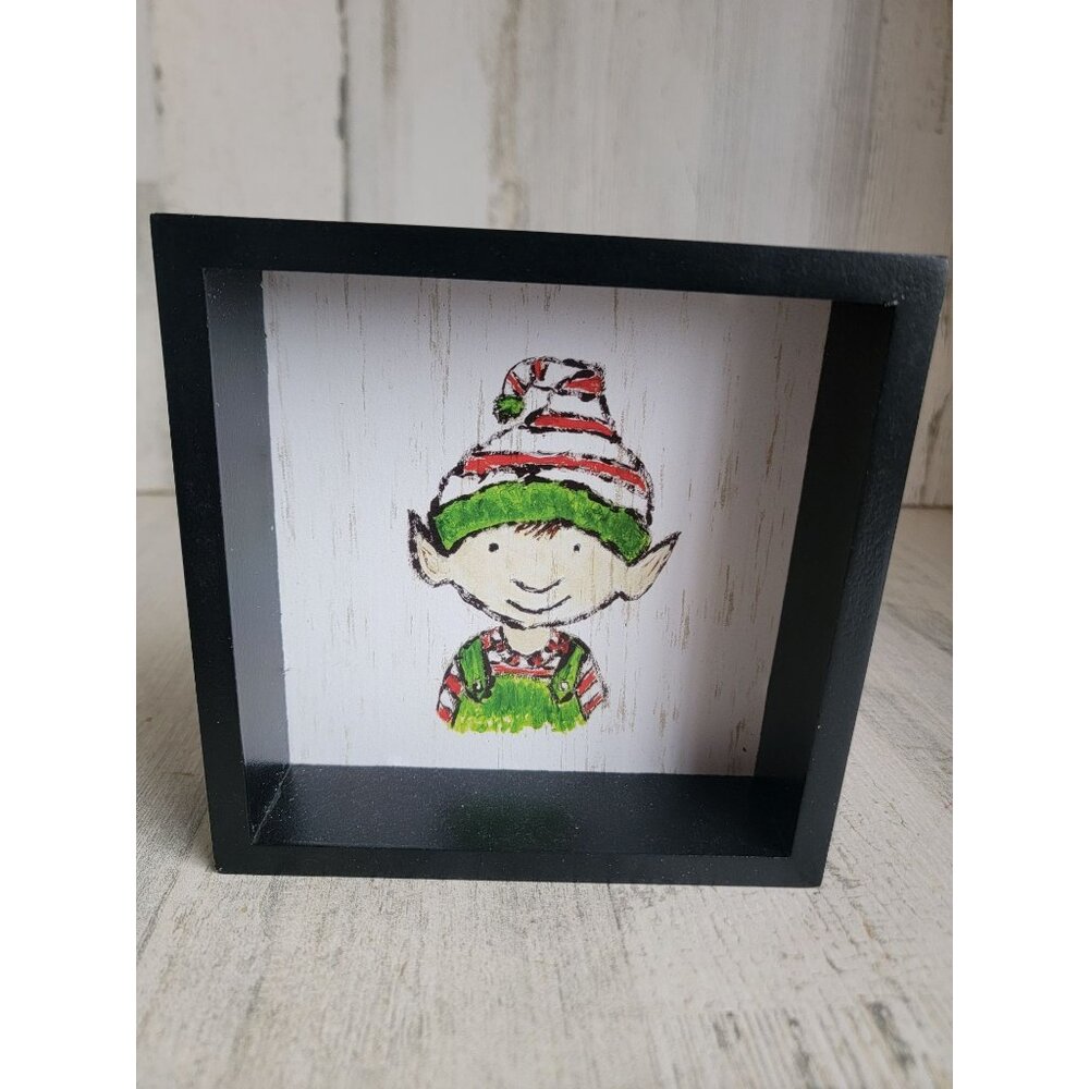 Kirkland's elf‎ Little Helper wooden box photo Decor Xmas
